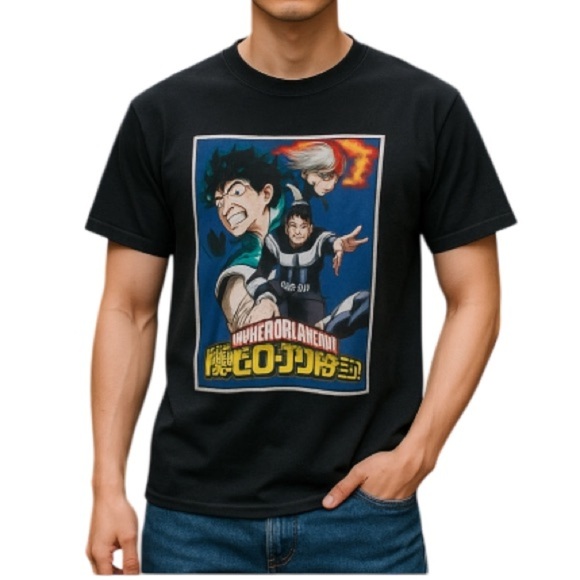 My Hero Academia Manga Series Graphic TShirt Black Crewneck Short Sleeve Izuku S - Picture 1 of 9